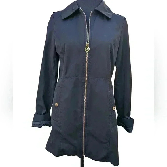 Michael Kors Women's Black w/ Gold Logo Full Zip-up Lightweight Jacket Size XS - Picture 3 of 7